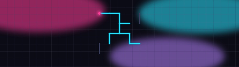 Bandeau Tuyaux : le motif du jeu en néon sur fond sombre.